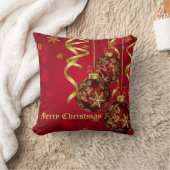 トレンディーフェスティバルレッド&ゴールデンクリスマスオーナメント クッション (ブランケット)
