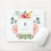 トレンディーフェミニン水彩牡丹フラワーズモノグラム マウスパッド (マウス)