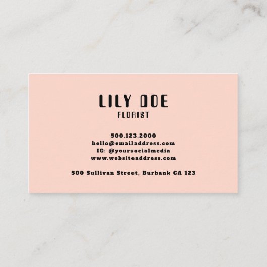 トレンディーフェミニン赤面ピンク&ブラックタイポグラフィ 名刺 (裏面)