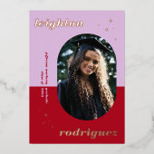 トレンディーフォイルパープル&レッドフォトグラッド発表 箔招待状 (正面)