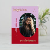 トレンディーフォイルパープル&レッドフォトグラッド発表 箔招待状 (立ち正面)