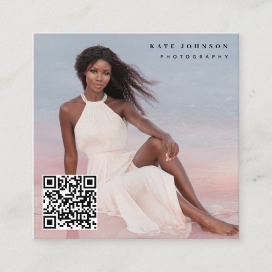 トレンディーフォトグラファーQRコードソーシャルメディアのアイコン スクエア名刺 (正面)