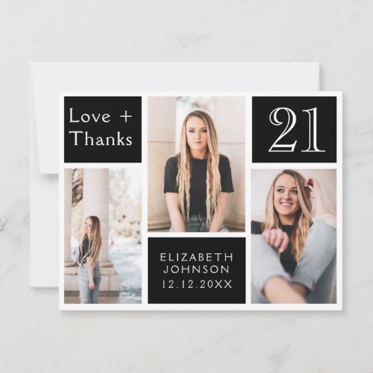 トレンディーフォトコラージハッピーバースデー21日 サンキューカード (正面)
