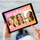 トレンディーフォトコラージピンクオレンジ卒業 案内状