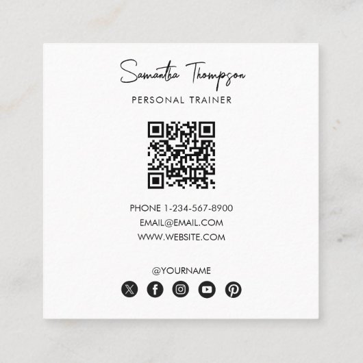 トレンディーフォトパーソナルトレーナーフィットネスQRコード スクエア名刺 (裏面)