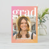 トレンディーフォトピンクオレンジ卒業 案内状 (スタンド正面)