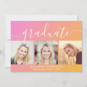 トレンディーフォトピンクオレンジ卒業 案内状 (正面)