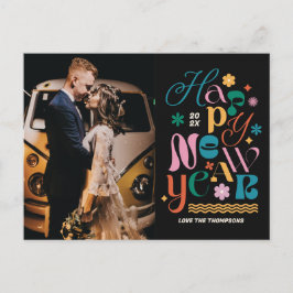 トレンディーフォントミックス新年の写真の休日はがき シーズンポストカード