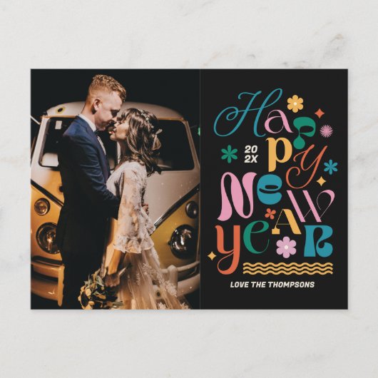 トレンディーフォントミックス新年の写真の休日はがき シーズンポストカード (正面)