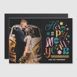 トレンディーフォントミックス新年の写真磁気カード マグネット招待状