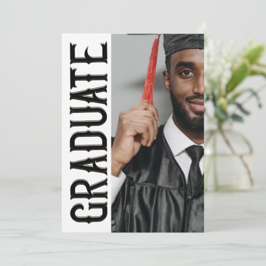 トレンディーフォーマル予算の写真の卒業発表 案内状 (スタンド正面)