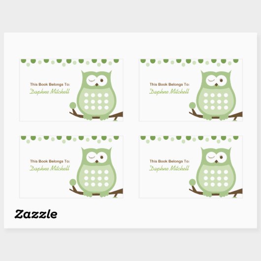 トレンディーフクロウ（緑）カスタムプレートシール 長方形シール (シート)