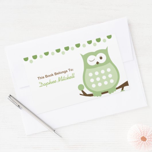 トレンディーフクロウ（緑）カスタムプレートシール 長方形シール (封筒)