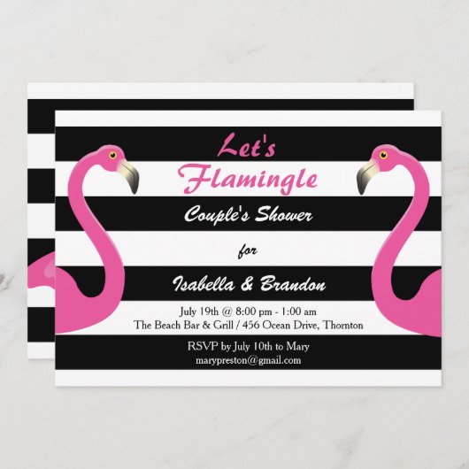 トレンディーフラミンゴカップルのシャワー招待状 招待状 (正面/裏面)
