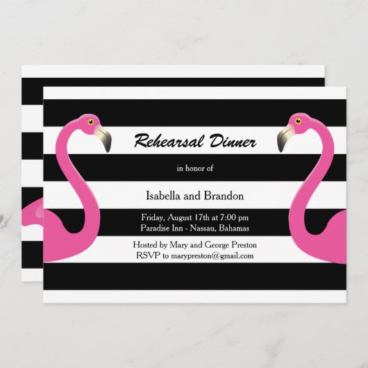 トレンディーフラミンゴリハーサルディナー招待状 招待状 (正面/裏面)