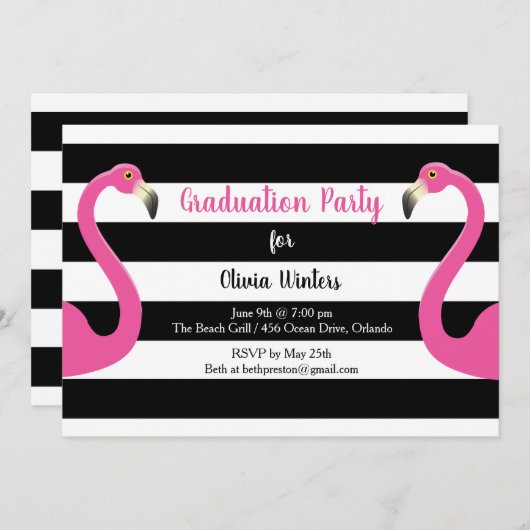 トレンディーフラミンゴ卒業招待状 招待状 (正面/裏面)