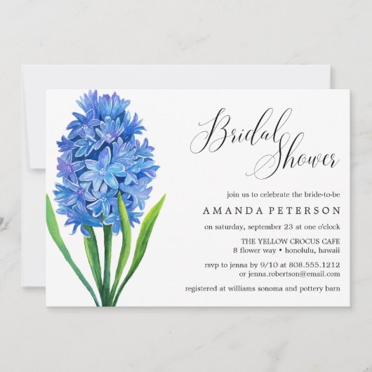 トレンディーフラワーブルーアジサイ結婚ズブライダルシャワー 招待状 (正面)