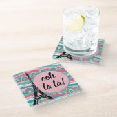 トレンディーフランスのおおー!エッフェルタワーピンク&アクア ガラスコースター (アングル)