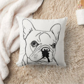 トレンディーフランスのブルドッグ白黒ラインスケッチ クッション (ブランケット)