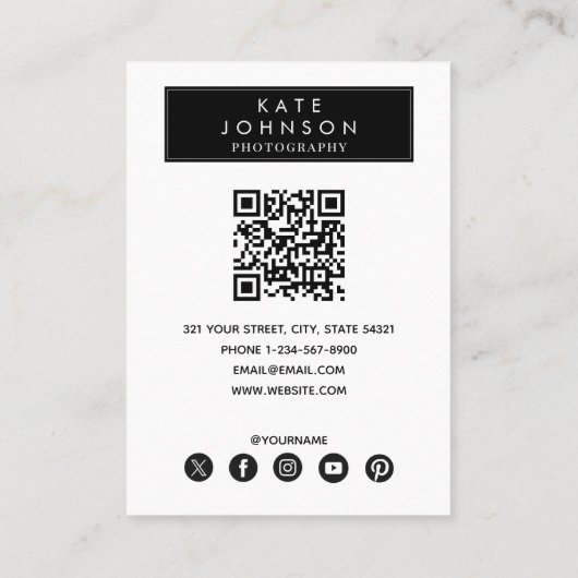 トレンディーフルフォトファッションフォトグラファーQRコード 名刺 (裏面)
