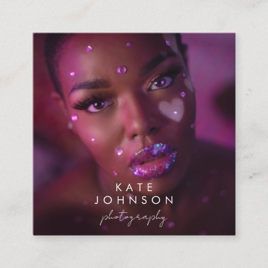 トレンディーフルフォトQRコードスクリプト書道 スクエア名刺 (正面)