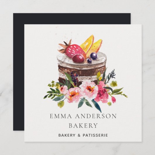 トレンディーフルーツフローラケーキパティッセリーカップケーキベーカリー 招待状 (正面/裏面)