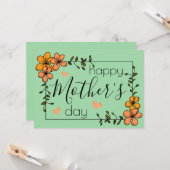 トレンディーフローラオレンジ緑の幸せな母の日 カード (正面/裏面インサイチュ)
