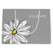 トレンディーフローラデイジーと灰色の黄色名前をカスタムする ラージペーパーバッグ (正面)