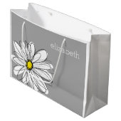 トレンディーフローラデイジーと灰色の黄色名前をカスタムする ラージペーパーバッグ (正面アングル)