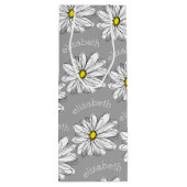 トレンディーフローラデイジーと灰色の黄色名前をカスタムする ワインギフトバッグ (裏面)