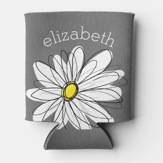 トレンディーフローラデイジーと灰色の黄色名前をカスタムする 缶クーラー (正面)