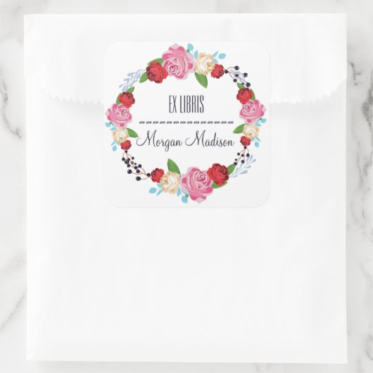 トレンディーフローラバラリース蔵書票 スクエアシール (バッグ)