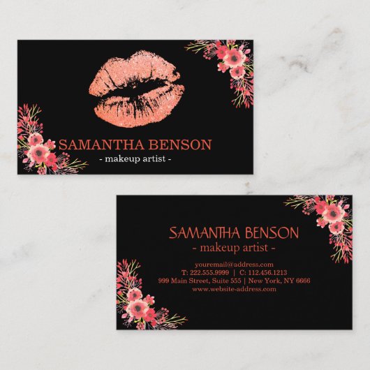 トレンディーフローラバラ金ゴールドリップス化粧アーティスト 名刺 (正面/裏面)