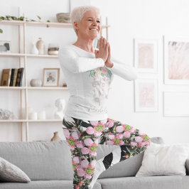 トレンディーフローラピンク白黒パターンモノグラム レギンス