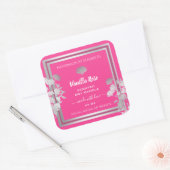 トレンディーフローラピンク製品包装ラベルシルバー スクエアシール (封筒)
