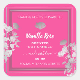 トレンディーフローラピンク製品包装ラベルシルバー スクエアシール