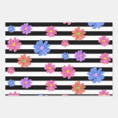 トレンディーフローラブラック&ホワイトのストライプパターン ラッピングペーパーシート (正面3)