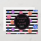 トレンディーフローラブラック&ホワイトストライプやる気を起こさせるズ ポストカード (正面/裏面)