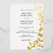 トレンディーフローラモダンミニマリストエレガントな結婚式 箔招待状 (正面)