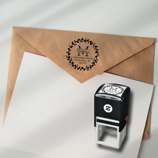 トレンディーフローラリースカスタムモノグラム セルフインキングスタンプ