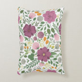 トレンディーフローラルパターンピンクイエローパープルグリーン アクセントクッション (正面(垂直))