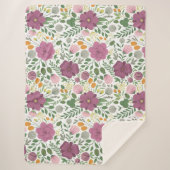 トレンディーフローラルパターンピンクイエローパープルグリーン シェルパブランケット (正面)
