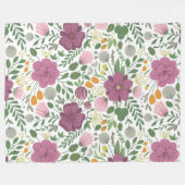トレンディーフローラルパターンピンクイエローパープルグリーン フリースブランケット (正面(横))