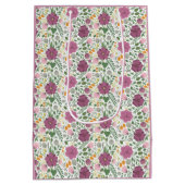 トレンディーフローラルパターンピンクイエローパープルグリーン ミディアムペーパーバッグ (裏面)