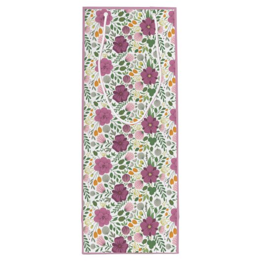 トレンディーフローラルパターンピンクイエローパープルグリーン ワインギフトバッグ (裏面)