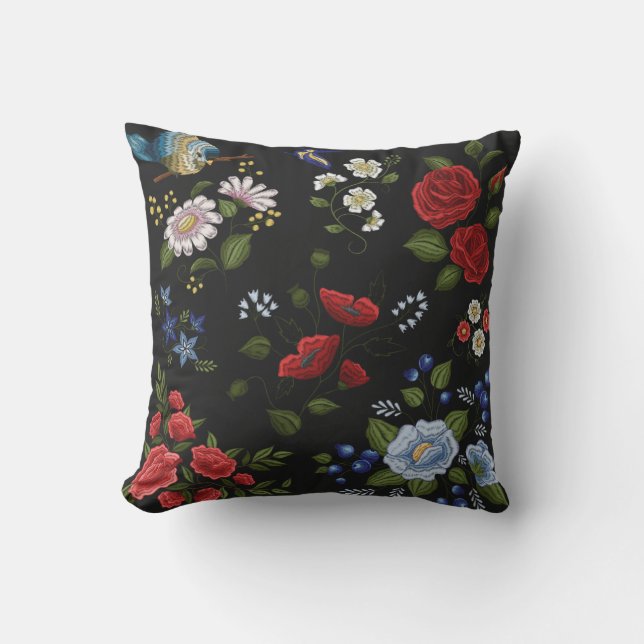 トレンディーフローラ刺繍 アウトドアクッション (正面)