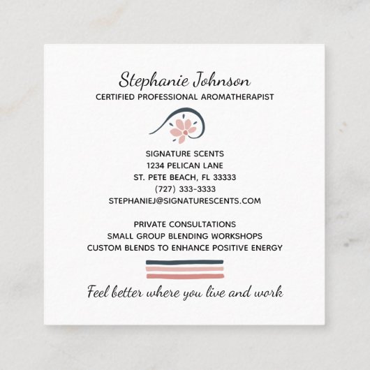 トレンディーフローラ必須油アロマセラピー スクエア名刺 (裏面)