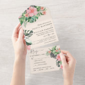 トレンディーフローラ水彩熱帯緑結婚園 オールインワン招待状 (貼ってはがせる)