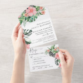 トレンディーフローラ水彩熱帯緑結婚園 オールインワン招待状 (貼ってはがせる)