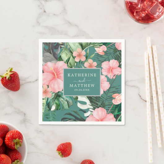 トレンディーフローラ水彩熱帯緑結婚園 スタンダードカクテルナプキン (インサイチュ)